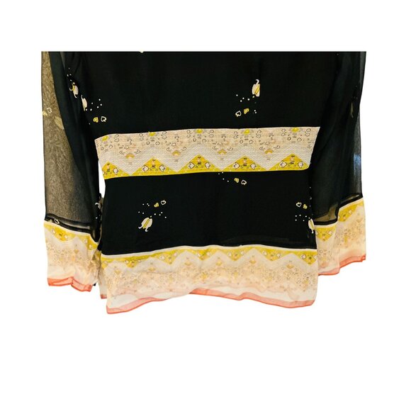 Ice Sheer Boho Black Yellow Tunic Blouse 100% Silk Made in Italy - Picture 8 of 11